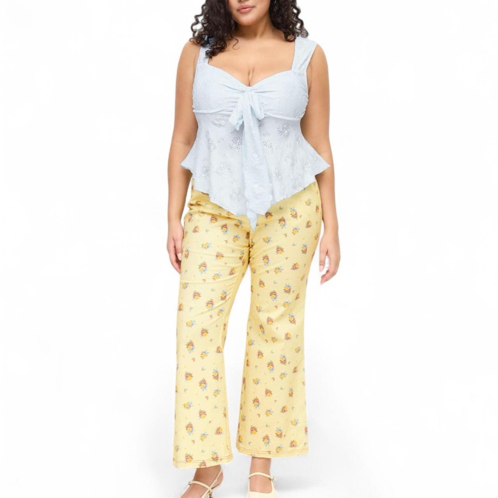 Cider Cotton-Blend Low-Rise Ditsy Floral Flared Trousers